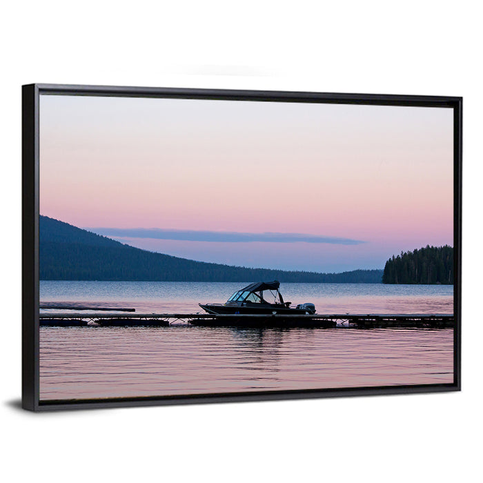 Odell Lake Dock at Twilight Wall Art as a framed canvas