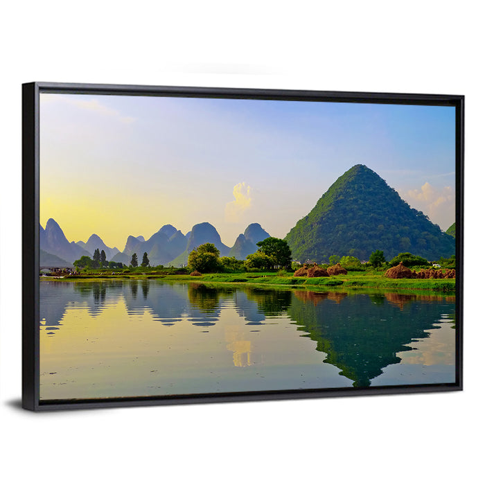 Yangshuo Reflection on Li River Wall Art as a framed canvas