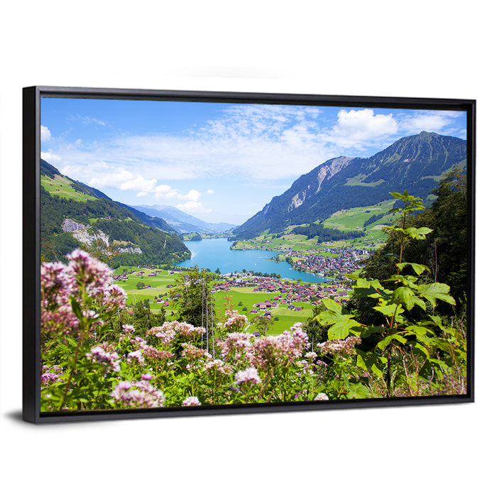 Lungern Village with Wildflowers Wall Art as a framed canvas
