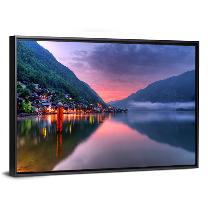 Hallstatt Mountain Village Wall Art as a framed canvas