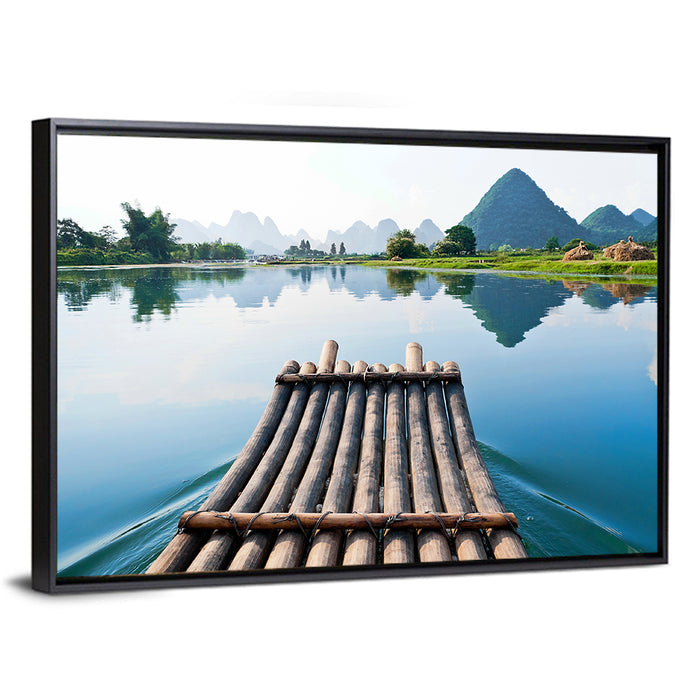 Li River Bamboo Raft, Guilin Wall Art as a framed canvas