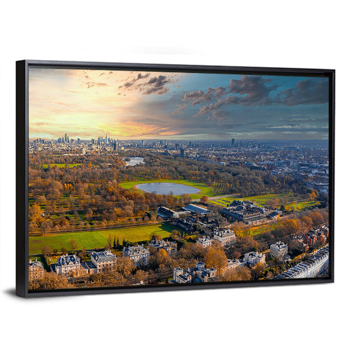 Cloudy Hyde Park Aerial Wall Art as a framed canvas