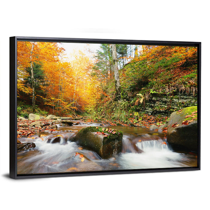 Forest Stream in Autumn Wall Art as a framed canvas