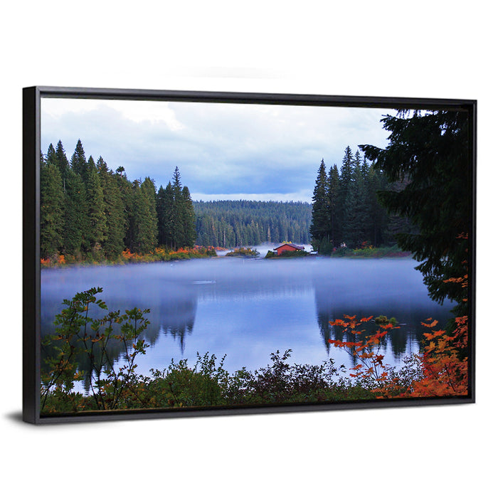 Lynn County Lake Cabin Reflection Wall Art as a framed canvas