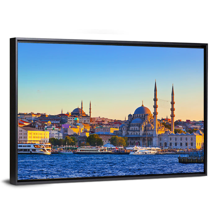 Istanbul Sunrise at Yeni Cami Wall Art as a framed canvas