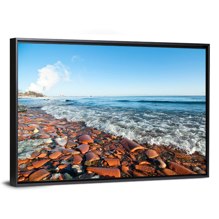 Lake Ontario Terracotta Shoreline Wall Art as a framed canvas