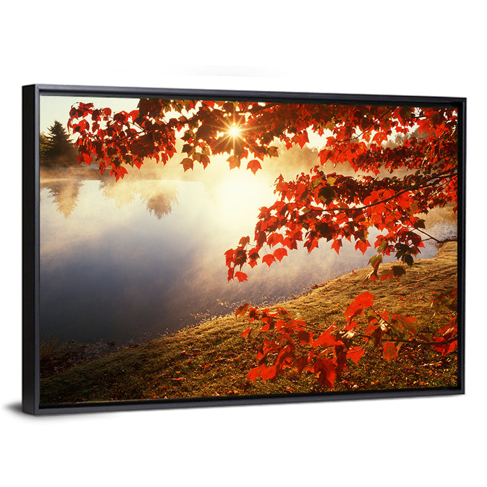 Autumn Pond Sunrise Connecticut Wall Art as a framed canvas