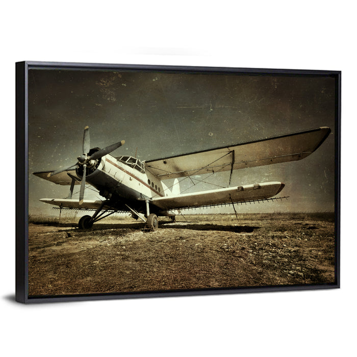 Vintage Military Biplane Wall Art as a framed canvas
