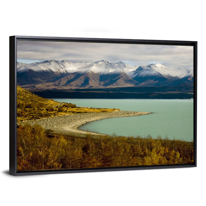 Lake Pukaki Autumn Shoreline Wall Art as a framed canvas