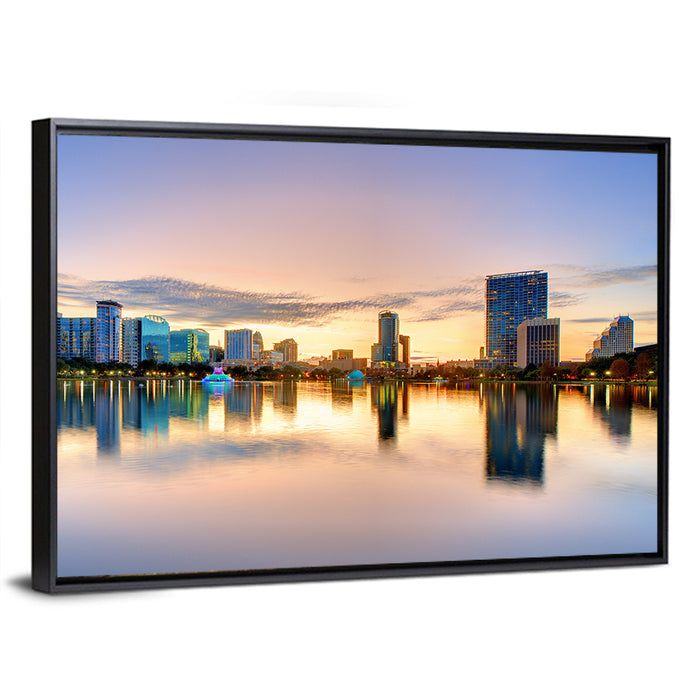 Orlando Skyline at Dusk Wall Art as a framed canvas