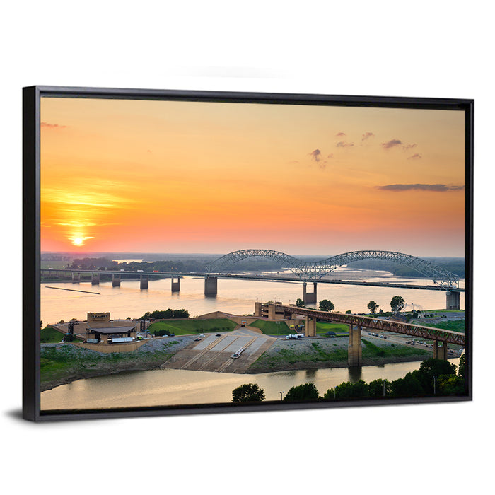 Hernando De Soto Bridge at Sunset Wall Art as a framed canvas