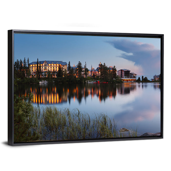 Štrbské Pleso at Dusk Wall Art as a framed canvas