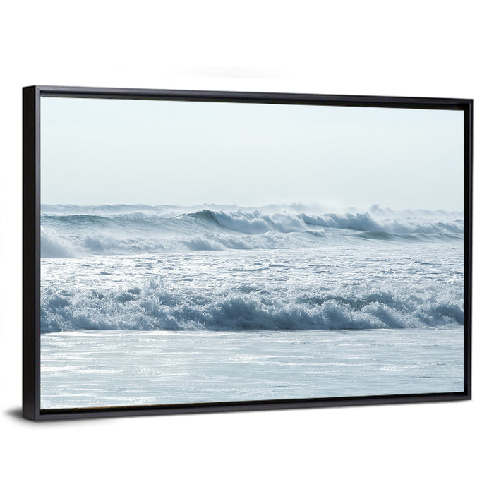 Misty Horizon Ocean Waves Wall Art as a framed canvas