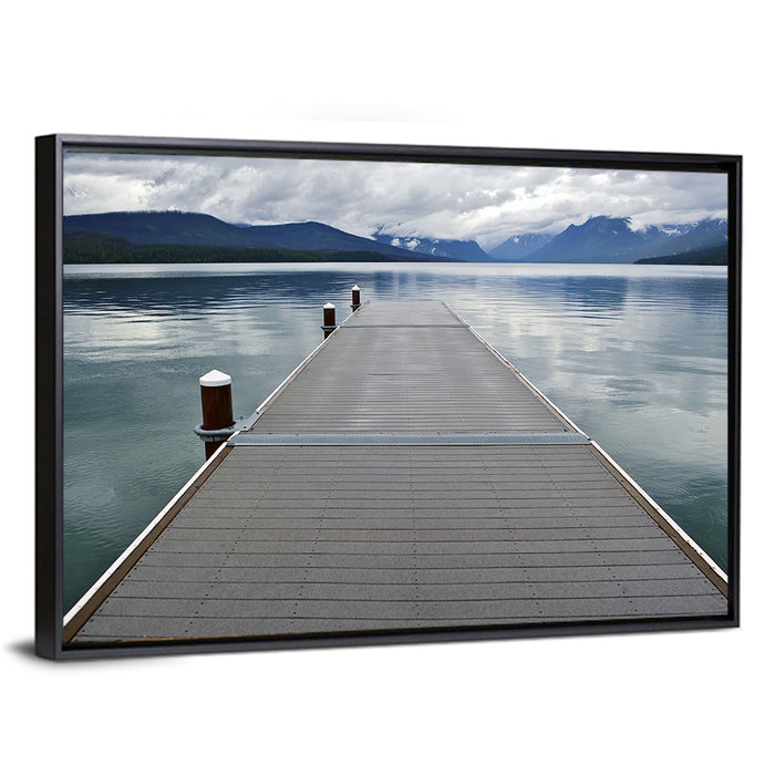 Lake Mcdonald Wooden Dock Wall Art as a framed canvas