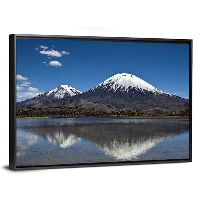 Parinacota Volcano Reflection Wall Art as a framed canvas