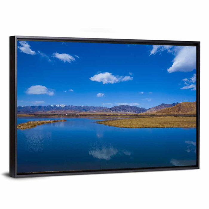Clear Blue Lake China Wall Art as a framed canvas