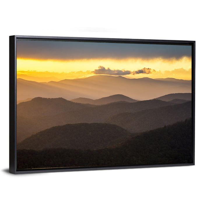 Southern Appalachian Sunset Wall Art as a framed canvas