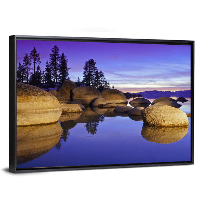 Lake Tahoe Twilight Wall Art as a framed canvas