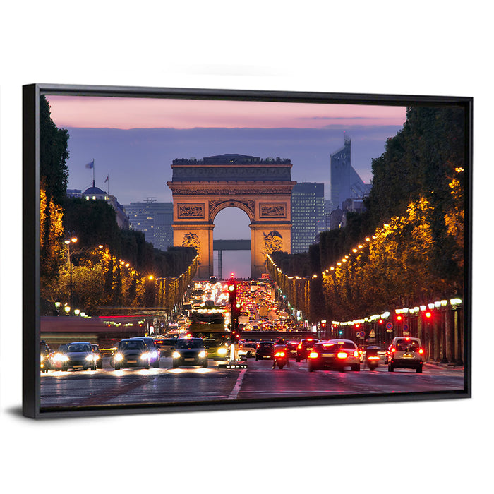 Arc De Triomphe at Twilight Wall Art as a framed canvas