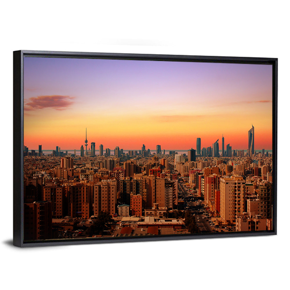 Kuwait City Skyline at Dusk Wall Art, framed canvas, landscape
