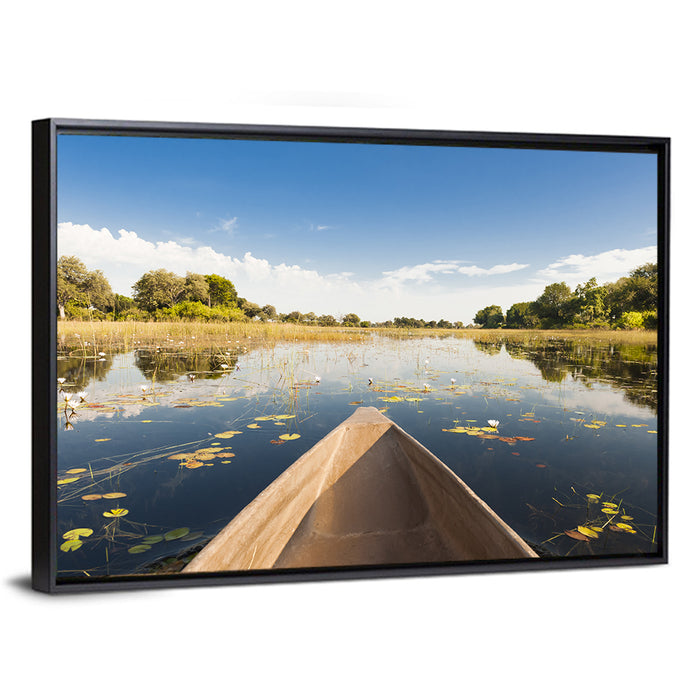 Mokoro Canoe in Okavango Delta Wall Art as a framed canvas