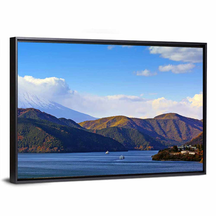 Mount Fuji Over Lake Ashi Wall Art as a framed canvas