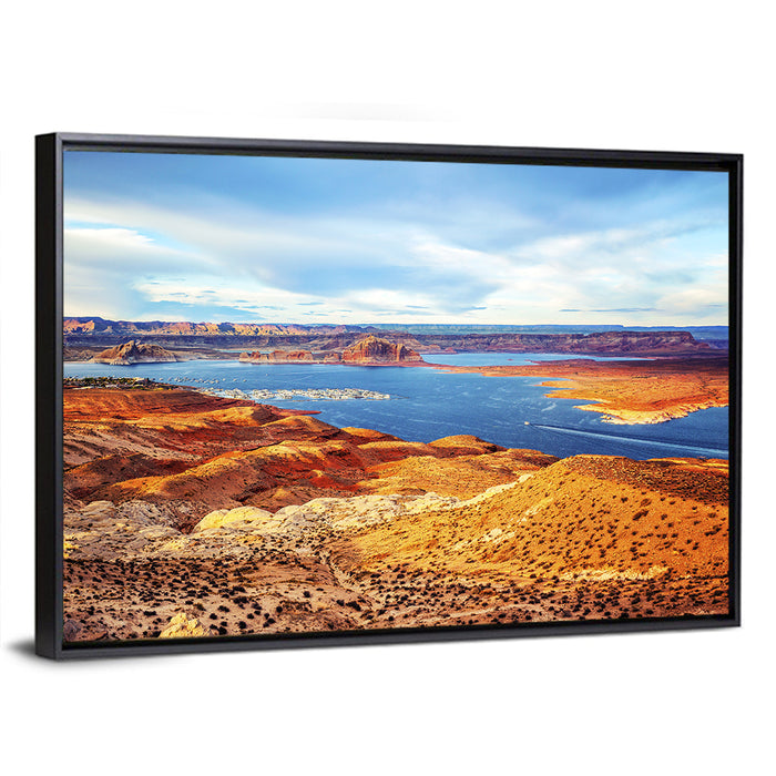 Lake Powell Marina Panorama Wall Art as a framed canvas