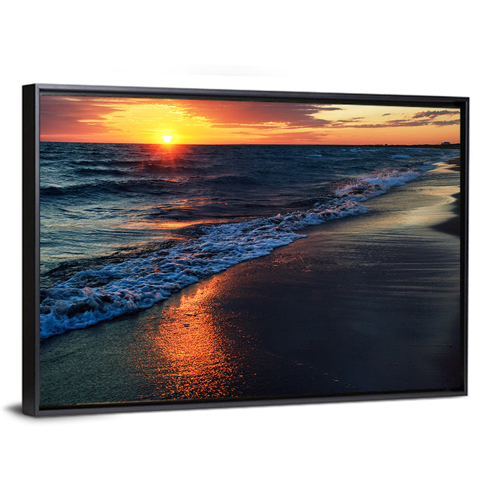 Lake Balkhash Golden Dusk Wall Art as a framed canvas