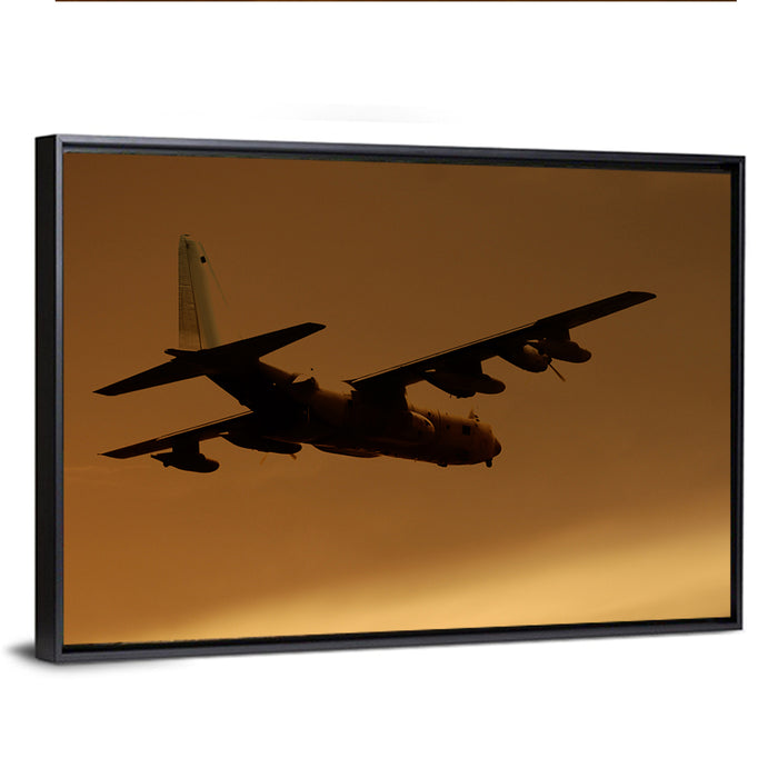 Turboprop Military Transport Silhouette Wall Art as a framed canvas