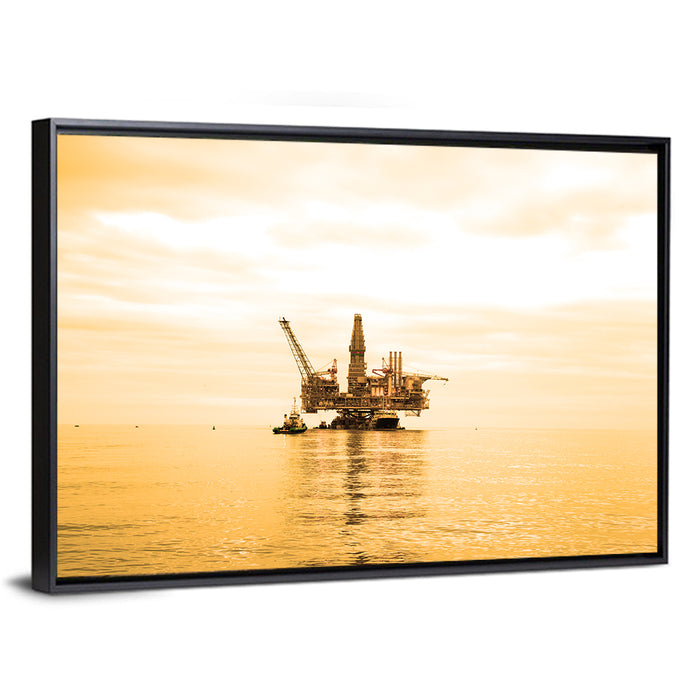 Golden Hour Oil Rig Wall Art as a framed canvas