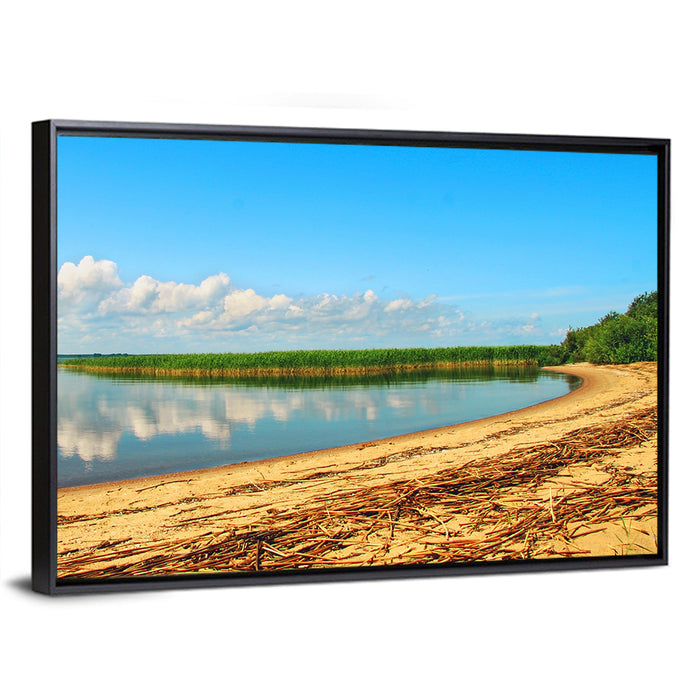 Lake Pskov Shoreline Wall Art as a framed canvas