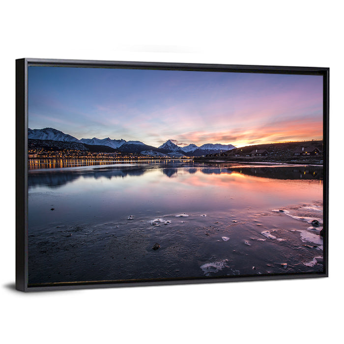 Ushuaia Twilight Reflection Wall Art as a framed canvas