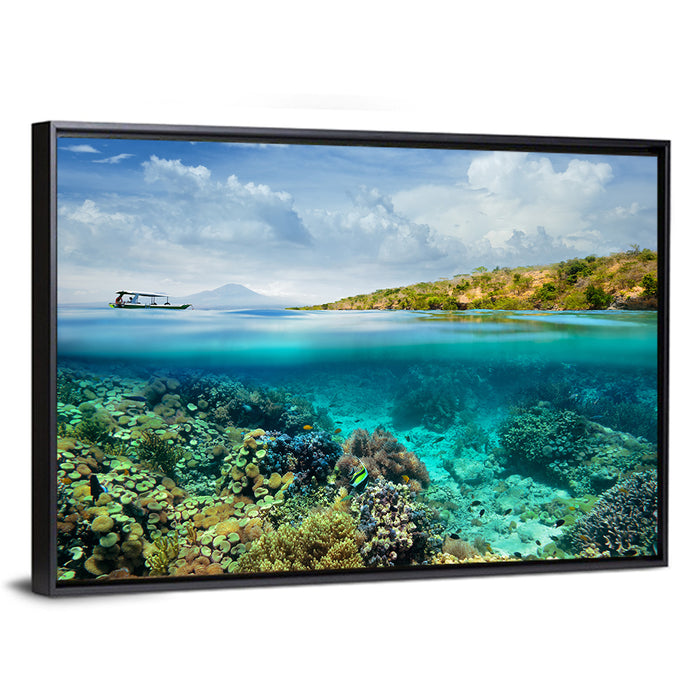 Menjangan Island Split View Wall Art as a framed canvas