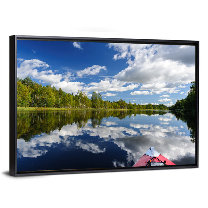 Karelia Kayak Reflection Wall Art as a framed canvas