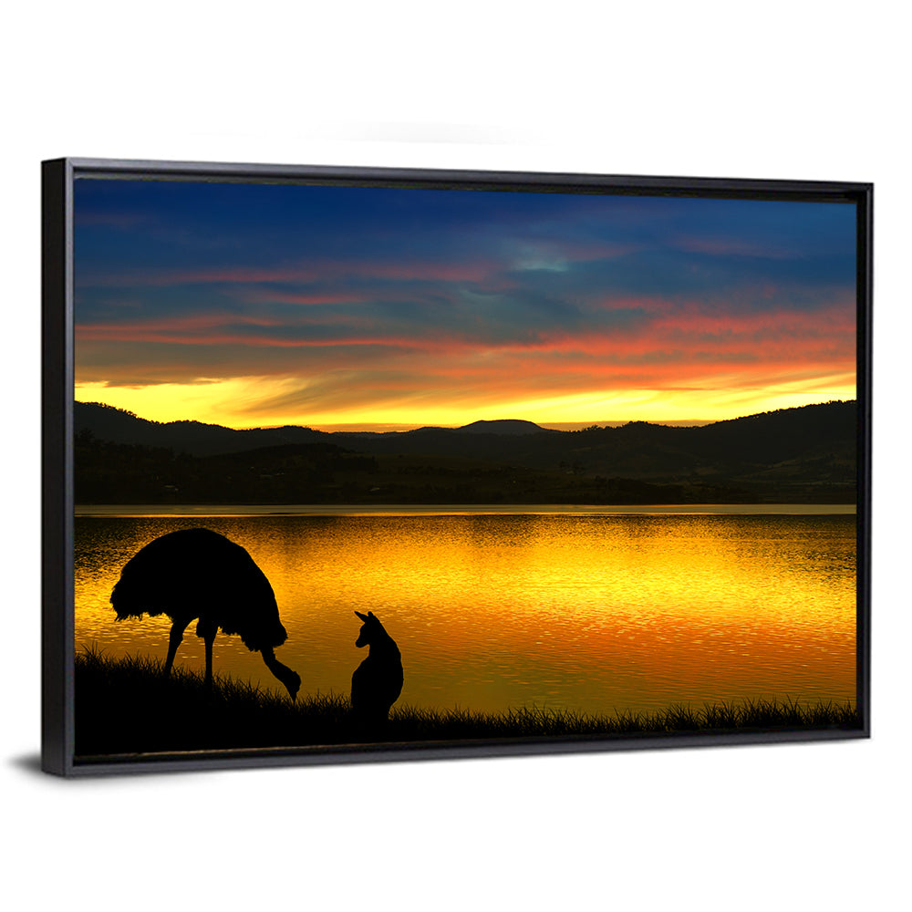 Kangaroo at Lake Sunset Wall Art