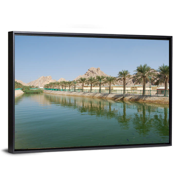 Palm Lake Reflections Wall Art as a framed canvas