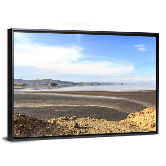 Lake Natron Flamingos Wall Art as a framed canvas