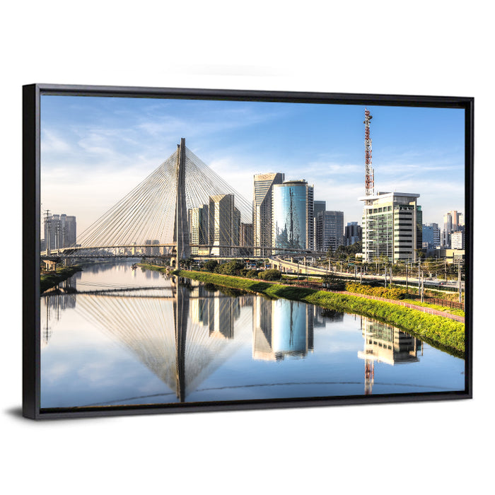 Estaiada Bridge Reflections Wall Art as a framed canvas