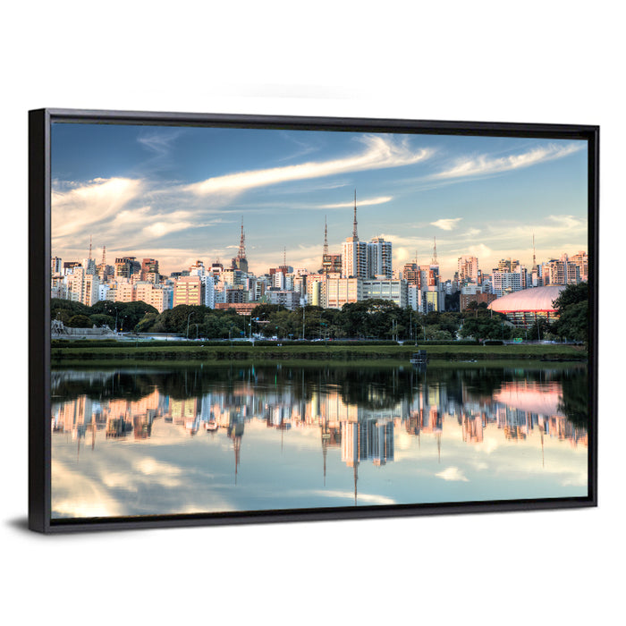 Ibirapuera Park Golden Hour Reflection Wall Art as a framed canvas