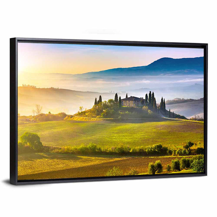 Tuscan Morning Landscape Wall Art as a framed canvas