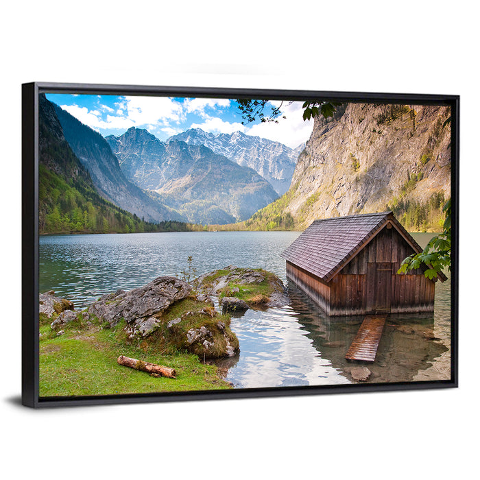 Obersee Boathouse at Königssee Wall Art as a framed canvas