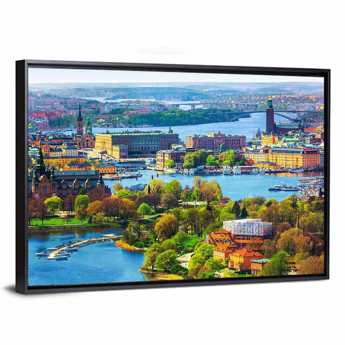 Gamla Stan Waterfront Wall Art as a framed canvas