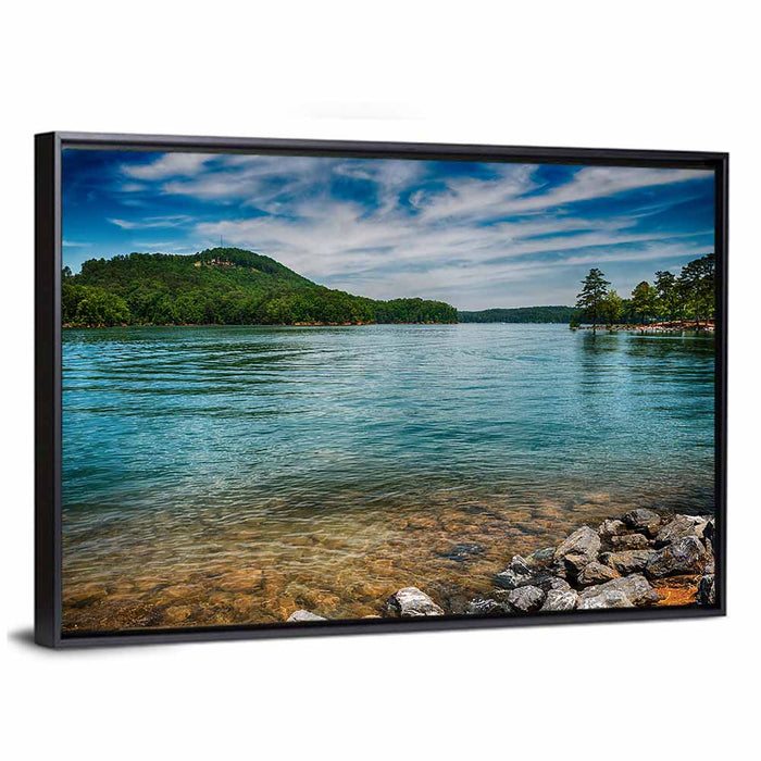 Lake Allatoona Rocky Shoreline Wall Art as a framed canvas