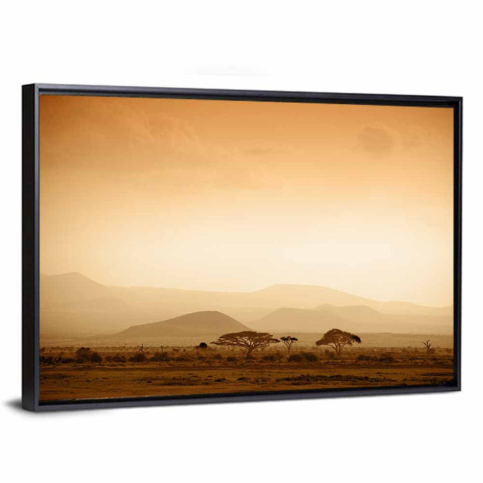 Hazy Savannah at Dawn Wall Art as a framed canvas