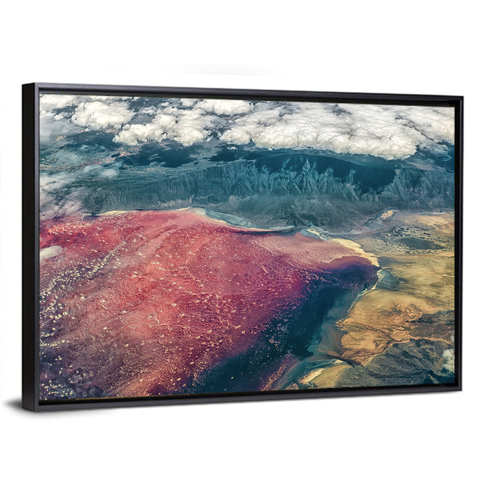 Lake Natron Aerial View Wall Art as a framed canvas
