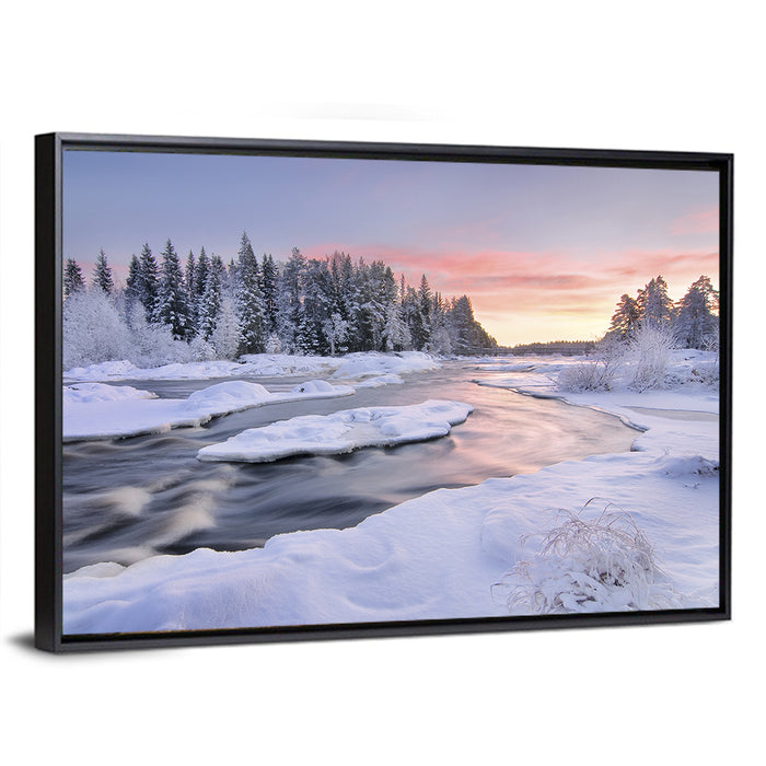 Kiiminkijoki Winter Sunrise Wall Art as a framed canvas