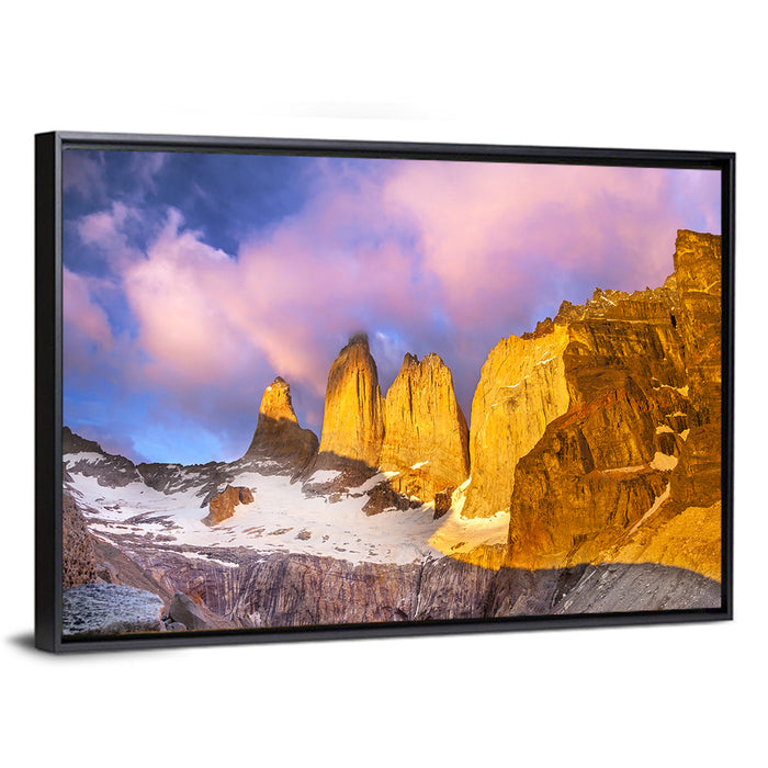Torres Del Paine Alpenglow Wall Art as a framed canvas