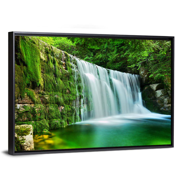 Emerald Lake Cascade Wall Art as a framed canvas
