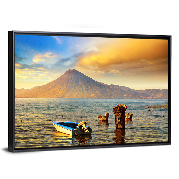 Lake Atitlan Sunset Wall Art as a framed canvas