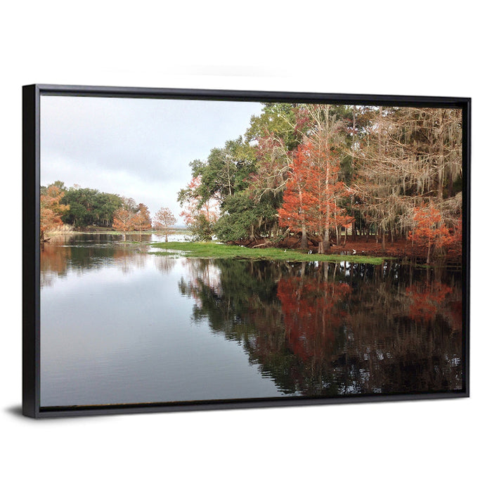 Autumn Lake Reflection Wall Art as a framed canvas